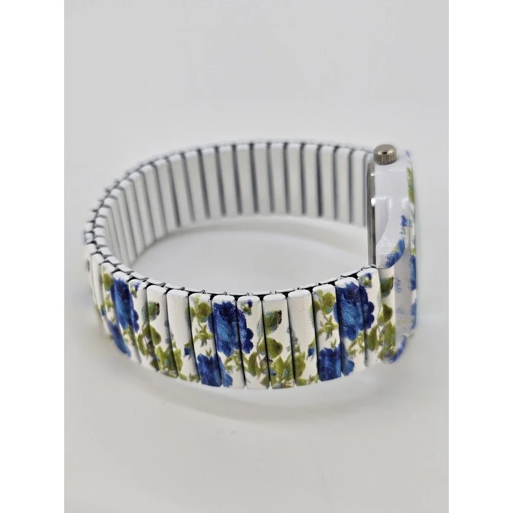 Women Watch Large Numerals 36MM Multicolor Flowers Stretch Band 6.5